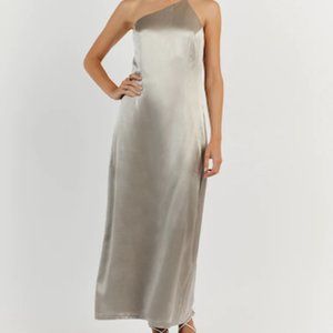 RIO PEWTER ONE SHOULDER MIDI DRESS - PEWTER